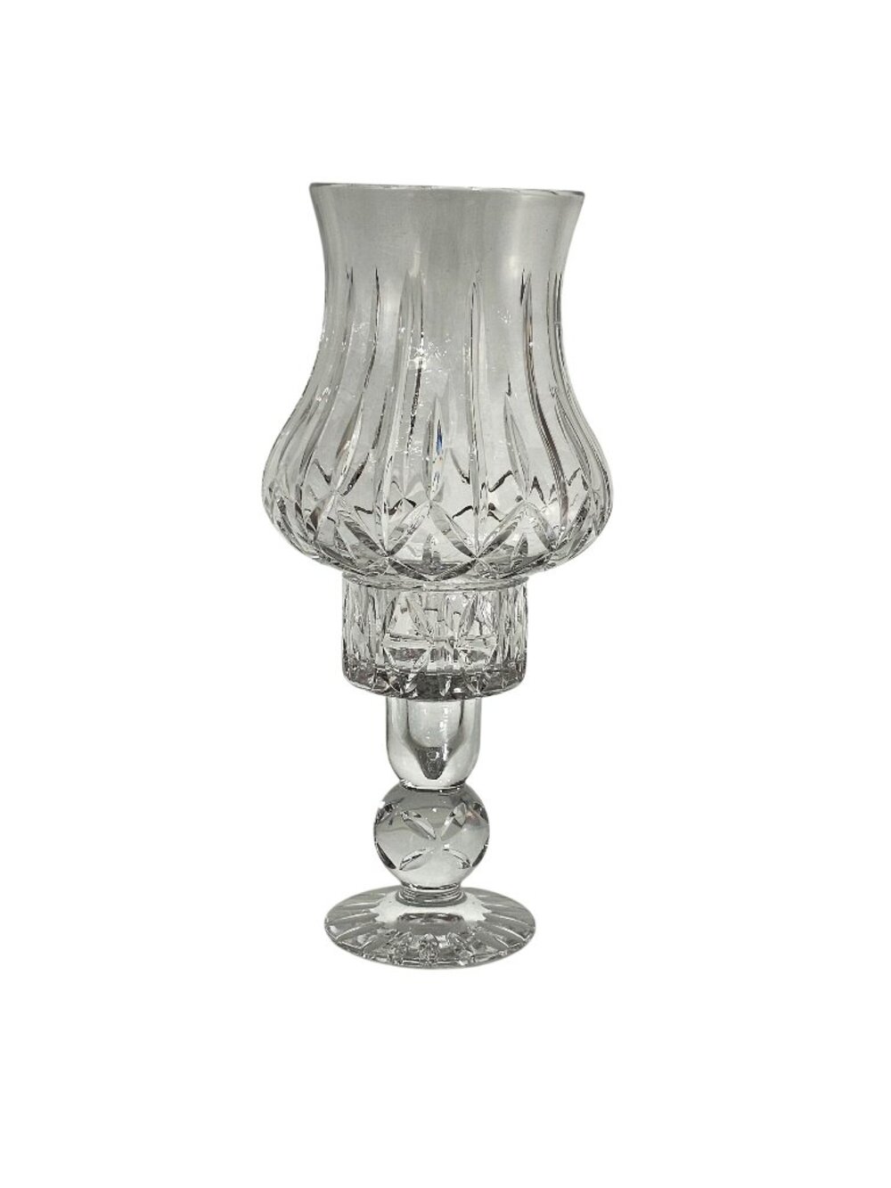 Cut Crystal Candle Hurricane Lamp 12" Block diamond slashes luxury glass decor